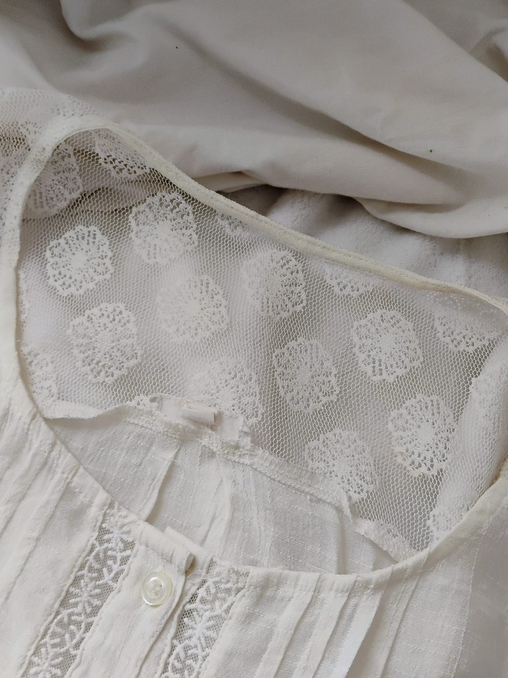 Mine White Lace Detail Boho Blouse M